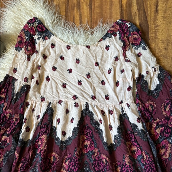 Free People Boho Floral Wide Sleeve Deep V Back Mini Dress - Picture 5 of 6